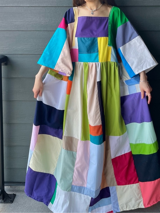 Handmade Dresses & Skirts - Handmade Quilted Patchwork Colorblock Dress SKU 07081